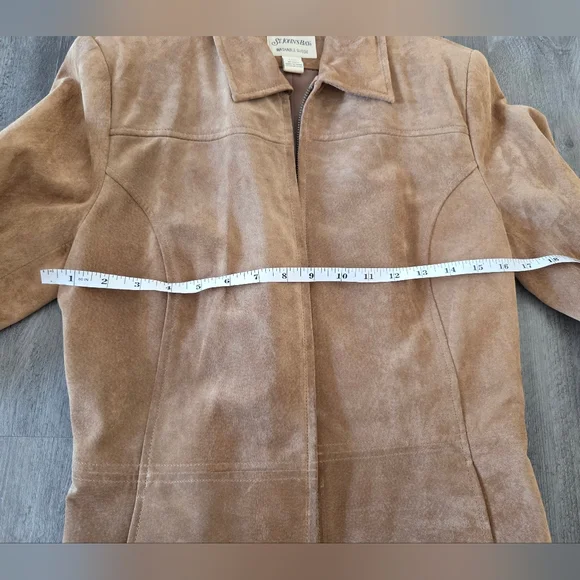 St. Johns Bay Machine Washable Suede Leather Coat Small Jacket Metal Zipper - Picture 6 of 8